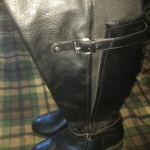 Women's Black Tall Buckle Heeled Boots